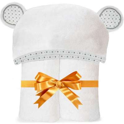 White Bath towel with Cute Bear Ears 35*35 Inches Bamboo Baby Hooded Towel