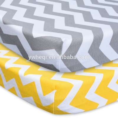 2 Pack Crib Sheet Set 100% Jersey Cotton for Baby Girl and Baby Boy Grey Wave Printed Fitted Crib Sheet